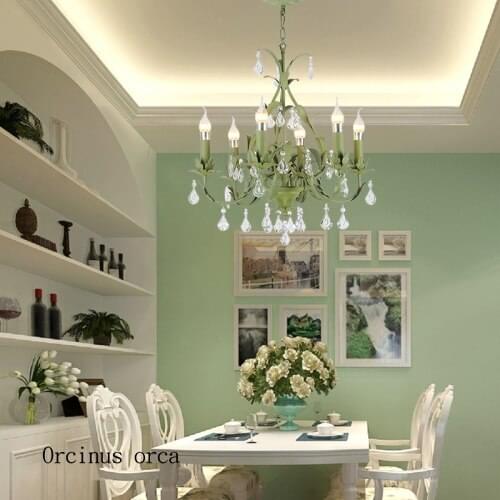 American romantic green forest crystal chandelier living room dining room bedroom French luxury leaf Chandelier