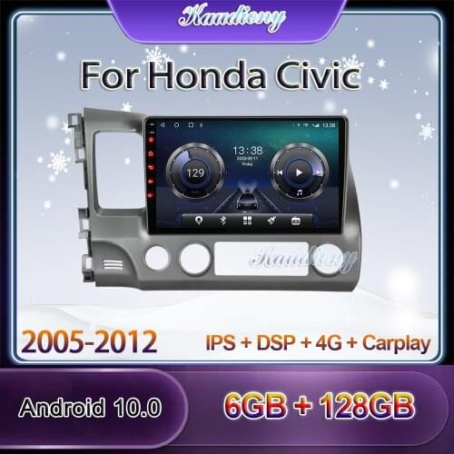 Kaudiony Android 10.0 Car Radio Automotivo For Honda Civic Car DVD Multimedia Player Auto GPS Navigation Stereo 4G 2005-2012