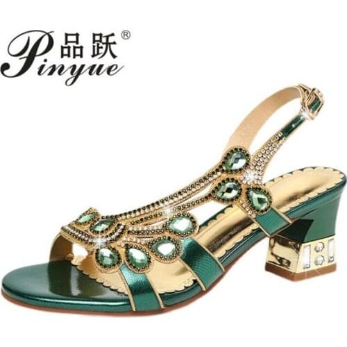 Comemore Fashion Rhinestone Sandals Women Slippers Fish Mouth Diamond Summer Sandals Thick High Heels Female Sandals Thick Heel