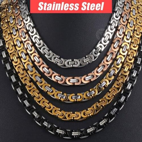 Chain Necklace for Men Stainless Steel Gold Black Silver Color Byzantine Link Mens Necklaces Chains Fashion Jewelry DLKNM27