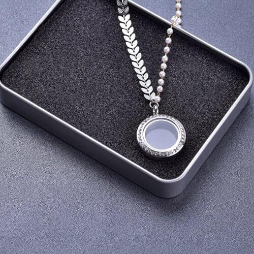 1Pc Romantic Stainless Steel Temperament Wheat Ear Pearl Round Locket Pendant Necklaces Women Long Chain Jewelry Accessories