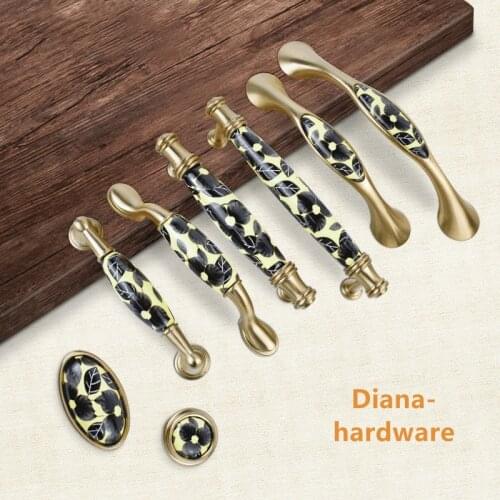 Black White Flowers Painted Ceramic Handles and Knobs Cupboard Cabinet Knob Drawer Dresser Handles Closet Pulls Decor Furniture