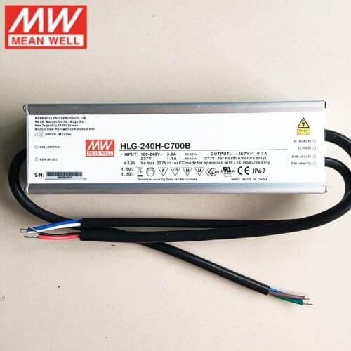 MEAN WELL Dimming Power Supply HLG-240H-C700B 700mA 250W IP67 waterproof Dimmable LED driver PFC