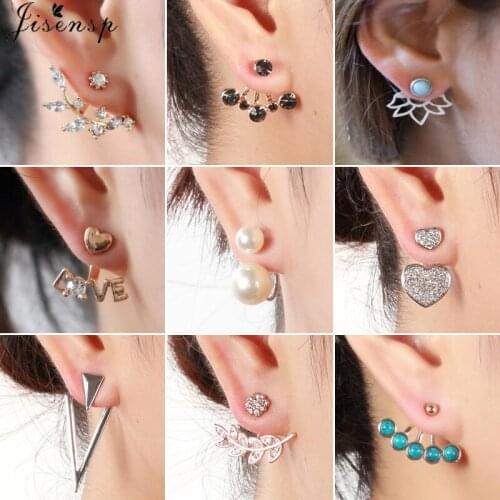 Jisensp Minimalist Crystal Zircon Double Sided Stud Earrings for Women Fashion Stone Ear Jackets Piercing Earing Jewelry Brinco