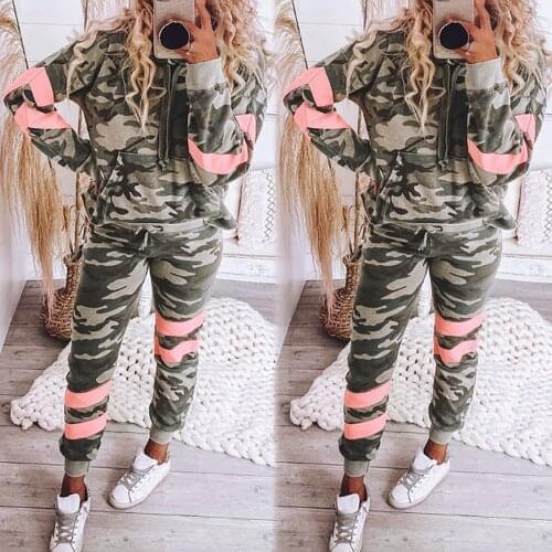 Camouflage Pant Suits Spring Women Printed Sets Hooded Sweater Lounge Wear Suit Casual Sport Set Ensemble Femme Костюм Женский