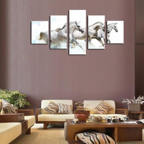 2016 Cuadros Decoracion Unframed 5 Panels Picture Running Horse Hd Canvas Print Painting Artwork Wall Art For Home Decoration