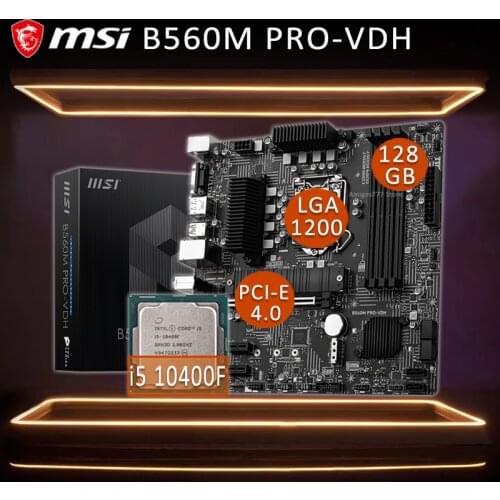 1200 MSI B560M PRO-VDH Motherbaord With Intel Core i5 10400F Motherboard Combo DDR4 OC Intel 10th-Gen i5 CPU B460 Placa-mãe 1200