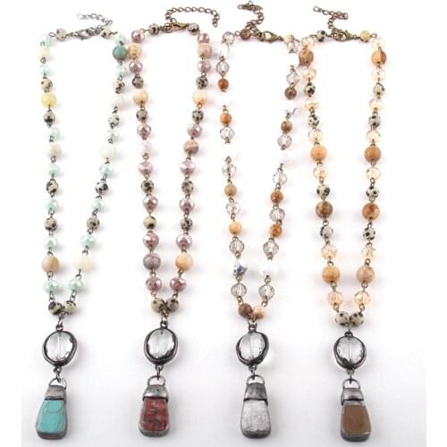 Fashion Jewelry Natural Stone & Glass Crystal Chain Stone Pendant Choker Necklaces For Women Ethnic Necklace