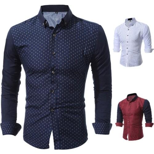 Mens Shirt Long Sleeve Turn Down Collar Patchwork Cardigan Shirt with Mushroom Print Casual Single-Breasted Slim Tops