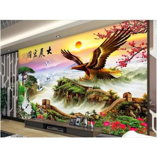 Custom photo mural 3d wallpaper Chinese Great Wall Eagle Flight Scenery decor living room 3d wall mural wallpaper for walls 3 d