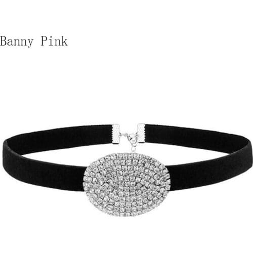 2017 New Rhinestone Geo Pendant Choker Necklace For Women Chunky Crystal Collar Black Rope Chain Choker Colar Fashion Jewelry