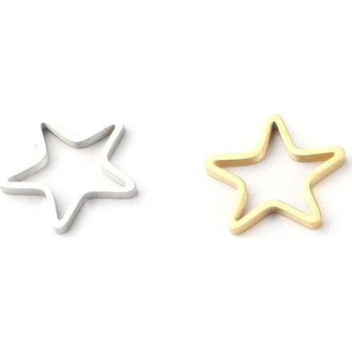 20pcs/lot 15mm Gold silver color DIY Closed star hollow stainless steel Charms Connector Simple handmade craft tag pendants