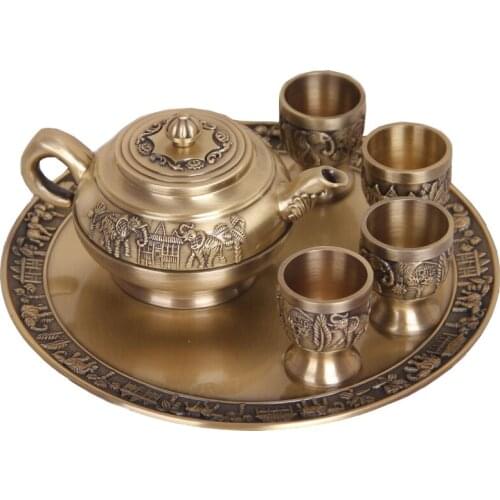 Retro bronze tea pot cup tray set gift box handicraft ornament copper suit teapot teacup teaware