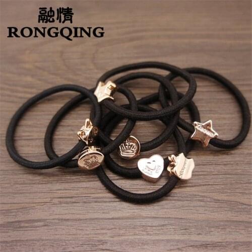 RONGQING Simple Geometric Black Elastic Hair Bands 100Pcs Ornaments Ponytail Holder Headwear Hair Ropes