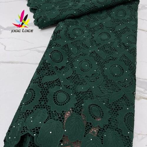 Cord Tissue Lace Fabric Popular Nigerian 2021 Sequins Green Flower Embroidery African French Big Quality For Party Wedding Dress