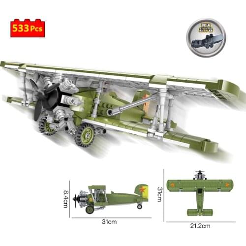 Military Series World War 1920 Soviet Air Force I-6 biplane fighter DIY Model Building Blocks Bricks Toys Gifts