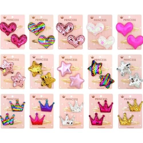 2pcs/set Hairpins Shiny Fashion Crown Heart Hairband Star Baby Headwear Fixed Bangs Holder Hair Accessories Grils Gift