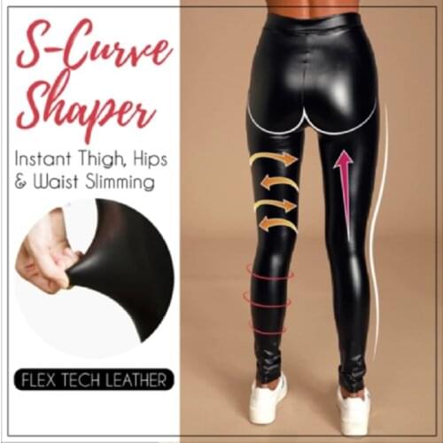 Ladies High Waist Stretch-Fit Faux Leather Shaper Shiny Wet Look Leggings High Stretchy Push Up Pencil Pant S-5XL