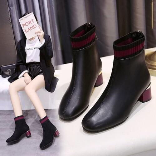 Plus Size Autumn and Winter New Style Martin Boots Womens Thick Heel Retro Square Toe Short Tube Suede Fashion Womens Boots