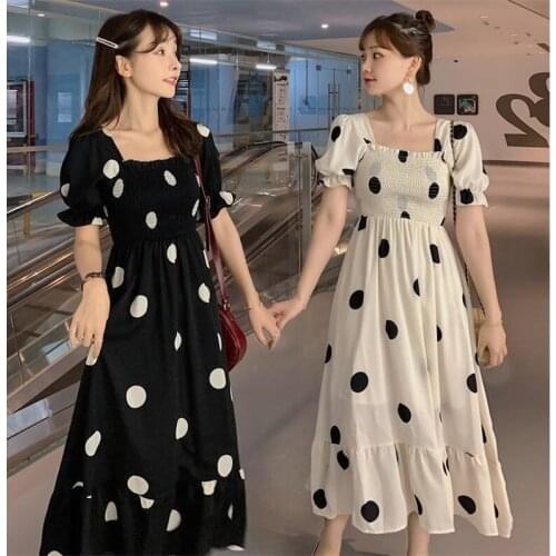 08594# Maternity Dress Summer Cotton Short Sleeves Loose Midi Polka Dot Dress Plus Size Pregnancy Dress Pregnant Women Dress