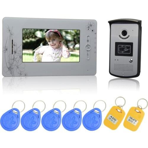 1 SET) 7" Monitor Video Door Phone TFT-LCD Color Screen Security System Doorbell RFID Card Door Release Unlock Audio Talkback