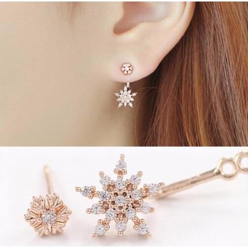 1 pair Lovely Rhinestone Snowflake Ear Studs back hanging ear nail female ornaments