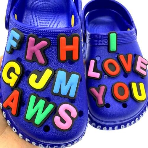 10PCS/Set Letter Icon Shoes Charms Crafts For DIY Croc JIBZ Accessories Silicone Alphabet Slipper Wristband Decoration Kids Gift