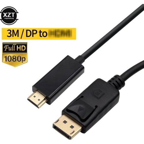3m/1.8m DP to HDMI Cable Adapter Male to Male for HP/DELL Lenovo Laptop PC Display Port to 4K 30Hz / 1080P HDTV HDMI Converter
