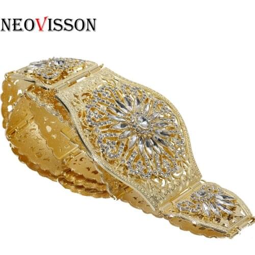 NEOVISSON Algeria Crystal Flower Caftan Belt For Women Wedding Jewelry Gold Silver Color Adjustable Length Waist Chain 2019