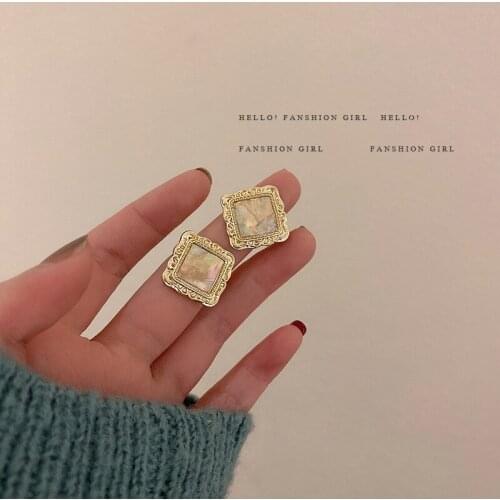 S925 Geometric Square Earrings Korean Retro Simple Temperament Fashion Earrings Personality Commuting Earrings Trendy Jewelry