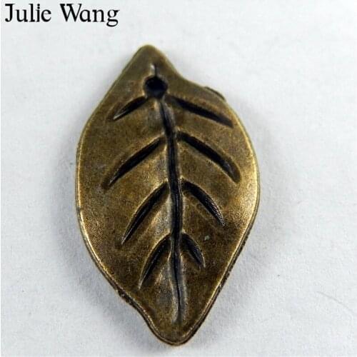 Julie Wang 20PCS Alloy Antique Bronze Small Leaves Charms For Pendants Bracelet Necklace Handmade Jewelry Making Accessory