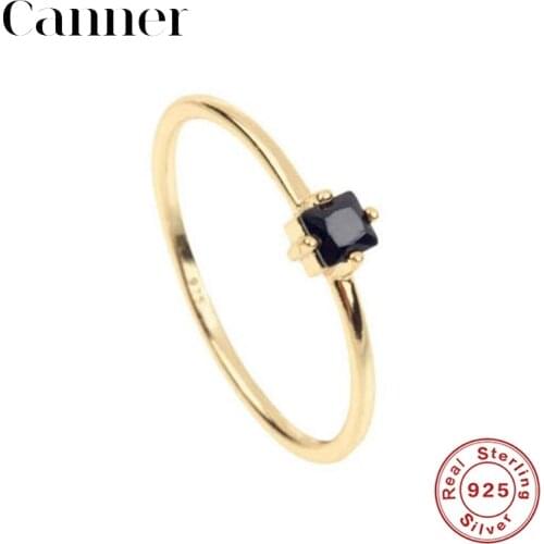 Real 925 Sterling Silver Rings For Women Gold/Silver Thin Black Nano Geometric Rings New Fashion Wedding Party Jewelry