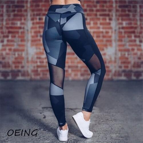 Fitness Patchwork Mesh Yoga Pants High Waist Seamless Gym Leggings Print Tights Womens Sport Trousers