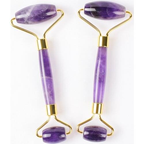 Amethyst Thick Rod Face Care Massage Roller Natural Stone Crystal Mineral Healing Neck Massager Apparatus Skincare Gua Sha Detox