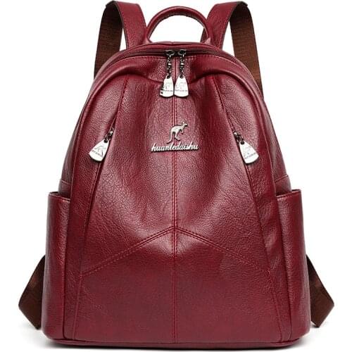 2021 New Lady Multifunctional Bag Fashion Female Backpack Pu Leather Youth Women Bagpack Black Girl Casual School Bag