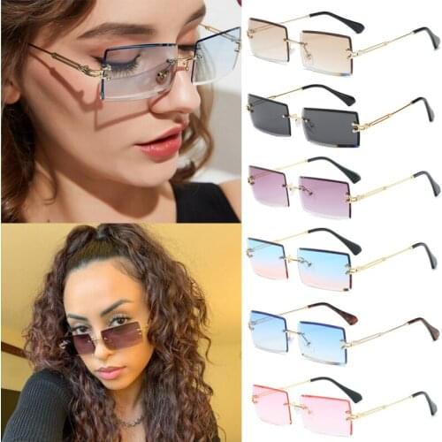 Fashion Small Rectangle Rimless Vintage Sunglasses Trendy Women Men Gradient Cycling Sun Glasses Summer UV400 Eyewear Decoration