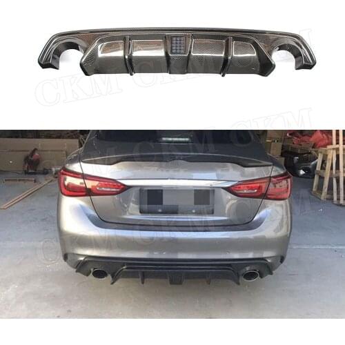 For Infiniti Q50 Carbon Fiber Add on Car Rear Bumper Diffuser lip Spoiler with Lamp Bumper Sedan 4 Door 2018 2019 Car Styling