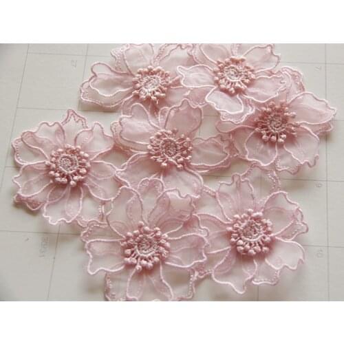 10Pcs/Lot Pink Lace Patch Double Petals Performance Clothes DIY Lace Fabric Flowers Wedding Dress Bridal Headdress Decorative