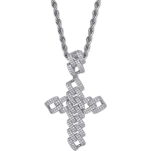 OMYFUN Factory Price Hip Hop Cross Pendant Rose Gold Silver Copper Iced CZ Pendants Necklace Chain Fashion Men Jewelry Bijoux