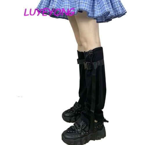 Wholesale Black Lolita Sweet Girl Leg Warmer Hipster Student Streetwear Calf-length Cargo Adjustable Buckle Fashion Unisex Sock