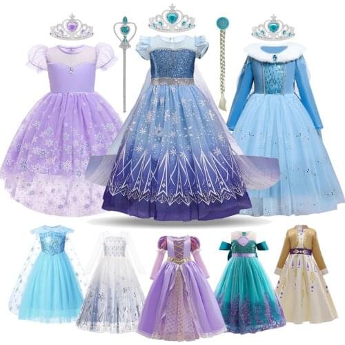 Disney Frozen Anna Elsa Princess Dress Girls Fancy Sequins Ball Gown Clothes Halloween Cosplay Costume Kids Snow Queen Vestidos