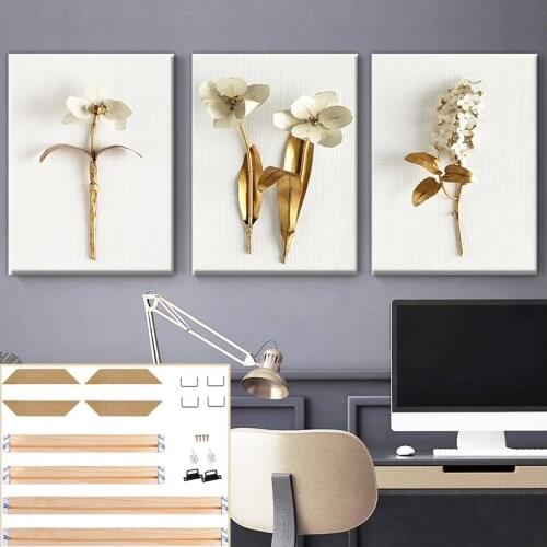 Still life posters DIY Frame mural Log frame Wall painting Un framed Bedroom murals Printing canvas Light luxury golden flowers