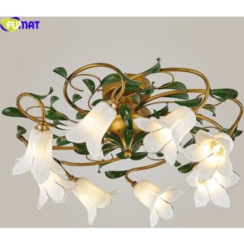 FUMAT Ceiling Lamp Lily Tulips Flower White Glass Lampshade Classical Light Chandeliers Rural American Style Home Decor Lighting