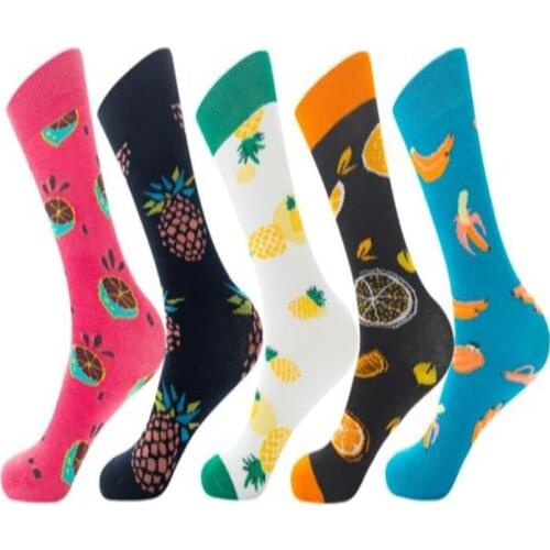 Rose Red Lemon, black pineapple, white pineapple, orange, pink banana, men and women cotton tube socks ZQ075