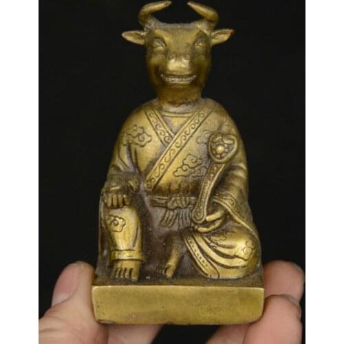 Collect Chinese Bronze Fengshui 12 Zodiac Year Animal Ox Bull Oxen People Statue