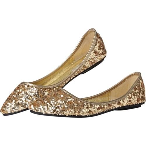 Single Shoes Sequin Design Pointed Scoop Shoes Shallow Mouth Shiny Flat Flat With Female