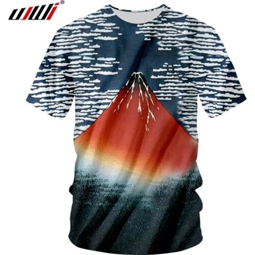 UJWI 2018 Japan Ukiyo-e Man O Neck Tshirt 3D Red Volcano Printed Tee Shirt Harajuku Mens Fashion Casual T-shirt