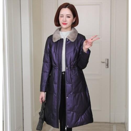 90% White Duck Down Women;s Down Jackets Real Sheepskin Leather Coat Female Mink Fur Collar Woman Jacket Invierno Mujer Zjt2092