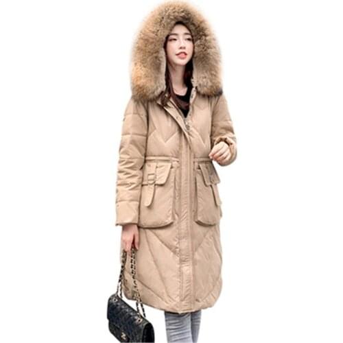 2019 New Winter Down Jacket Women White Duck Down Coat Big Real Fur Collar Large Size Womens Overwear Thick Warm Clothes 857