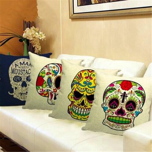 1Pcs Fashion Skull Printed 45x45cm/17.7"x17.7'' Linen Pillow Cover For Throw Cotton Couch